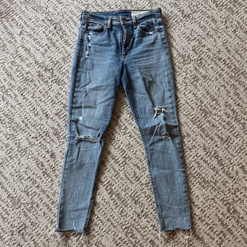 rag & bone Distressed Dark Blue Skinny Jeans